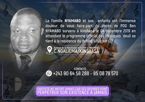 Annonce publiée sur Facebook une semaine après le décès de Ben Nyamabo 