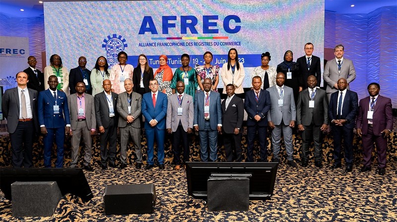 AFREC – Photo de groupe des participants à la deuxième rencontre de l’Alliance Francophone des Registres du Commerce, Tunis, du 19 au 21 juin 2023